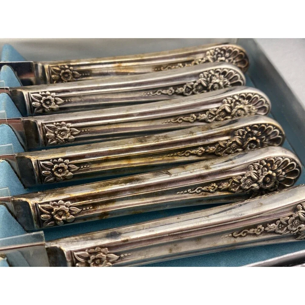 Original Rogers International Silver Co Knives Set 6pc Box Silverplate Stainless